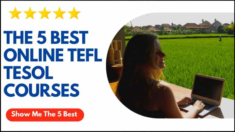 A female teachers' online Best TEFL Certification search for the 5 best courses.